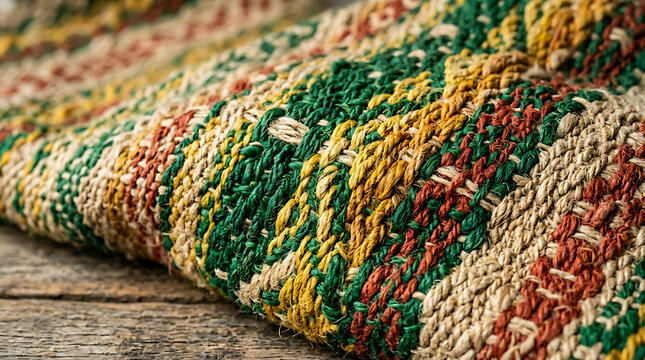 Hand-woven tropical fabric texture in Rasta colors