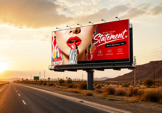 Outdoor Billboard Mockup for Beauty and Cosmetics Brand on Highway