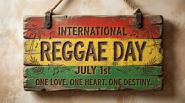 International Reggae Day poster design on wooden plaque