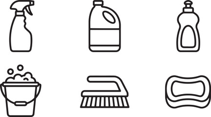 Fototapeta premium Black line drawing of cleaning supplies