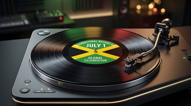 Vinyl record graphic with Reggae flag colors