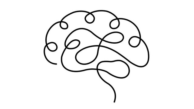 one line brain design on white background. one line drawing of human brain for psychology mental health creative thinking and medical neurology concept animation. 4k video.  