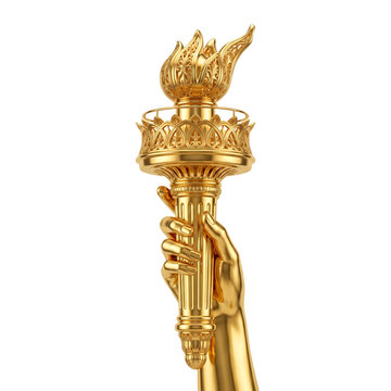 Polished 24k Gold Model of the Statue of Liberty Torch Held Aloft for Freedom and Hope Themes