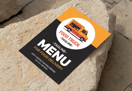 Realistic Menu Flyer  Mockup on Natural Rough Stone Surface