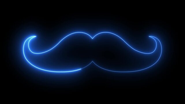 glowing Neon mustache icon animation on black background. representing facial hair barber shop and gentleman style concepts. 4k video animation.