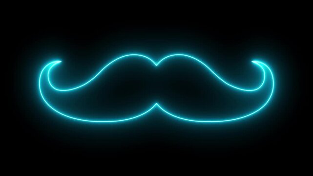 glowing Neon mustache icon animation on black background. representing facial hair barber shop and gentleman style concepts. 4k video animation.