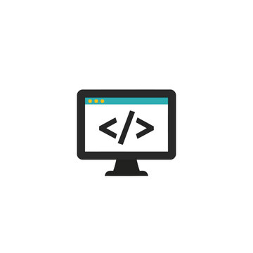 Computer monitor with coding symbols.