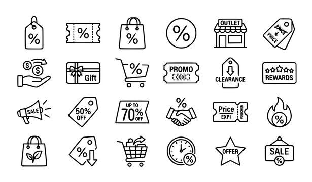 Discount and shopping line icon set vector illustration
