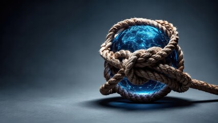 Fototapeta premium Glowing Earth Globe Bound by Rope Representing Modern Business Trends