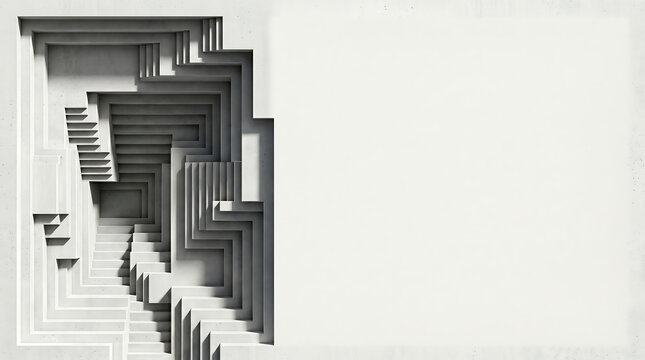 Heavy Left Sidebar of 3D Isometric Architectural Step Down Void with Silk White Empty Space for CV Resume Text