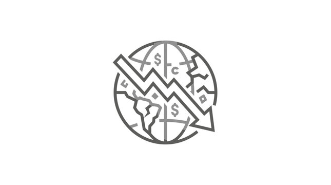 Global financial crisis icon with cracked globe and currency.