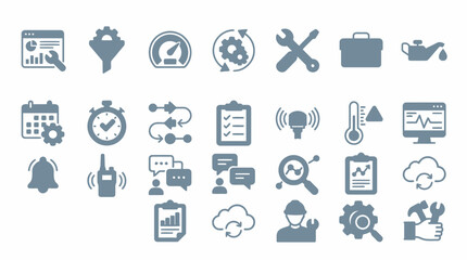 Fototapeta premium Industrial monitoring and production management icons set.