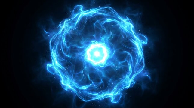 Glowing Neon Blue Energy Halo with Swirling Mist in Dark Space