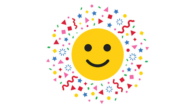 Celebration Happy Emoji Surrounded by Colorful Party Confetti