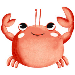 Hand drawn red baby crab nursery element on grainy paper texture © Jundelly Atelier