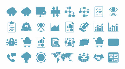 Fototapeta premium Information technology and management infrastructure vector icon collection for corporate data systems.