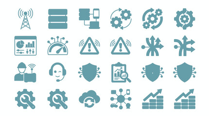 Fototapeta premium System administration and infrastructure status reporting icon collection for corporate management.