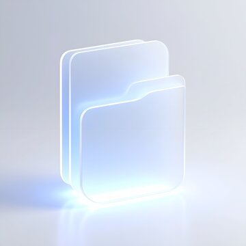 Minimalist clear translucent glass data folder document file holder icon isolated on white background archive storage concept mockup