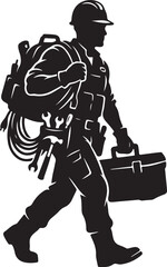 Fototapeta premium worker carrying equipment silhouette isolated design.