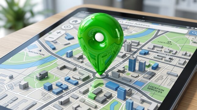 Modern Glossy Green Location Marker Icon with 3D Navigation Design