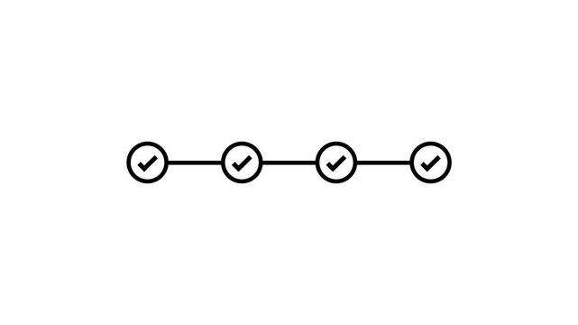 4 step infographic process with check mark icon animation. Animated Timeline Infographic Showing Step-by-Step Process success with check marks. Looping progress checkpoints.4k quality animation video