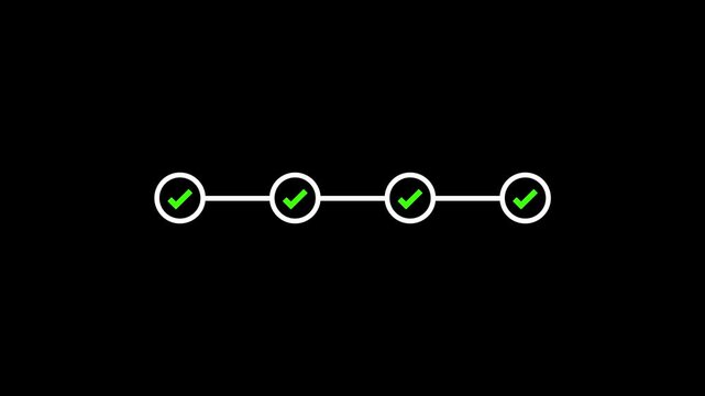 4 step infographic process with check mark icon animation. Animated Timeline Infographic Showing Step-by-Step Process success with check marks. Looping progress checkpoints.4k quality animation video