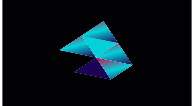 Abstract geometric motion rotating neon blue triangle mesh animation motion triangle