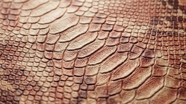 Close-up of genuine leather texture with embossed reptile skin pattern.