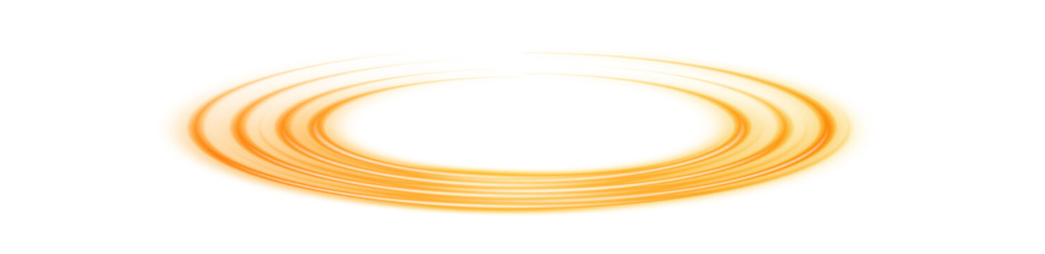 Orange gold spinning glowing light halo ring with swirling circular trails on transparent background, isolated magic energy effect cutout