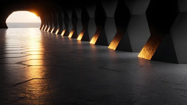 made of hexagonal shapes, depth perspective, sci fi aesthetic