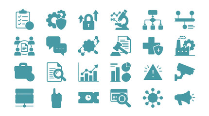 Fototapeta premium Comprehensive collection of modern business and technology icons representing diverse concepts like data analytics, security, process management, and corporate strategy