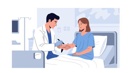 Fototapeta premium Doctor examining patient in hospital room, medical examination, healthcare, illustration