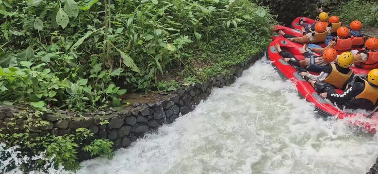 canoe racing in the river, rafting