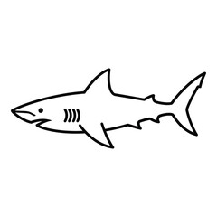 Fototapeta premium Simple line drawing of a shark swimming in water marine animal icon
