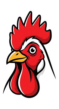 Cartoon red rooster with yellow comb and wattles.