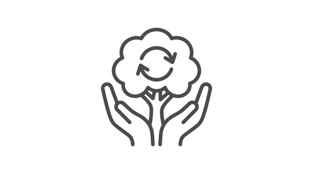 Hands holding cloud icon with recycling symbol.