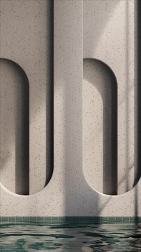Vertical Looping Video of Minimalist Arch Niche with Rippling Water and Tiles