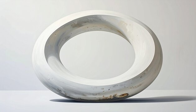 "Minimalist 3D torus shape, soft matte finish, monochrome white and off-white, subtle depth of field."

