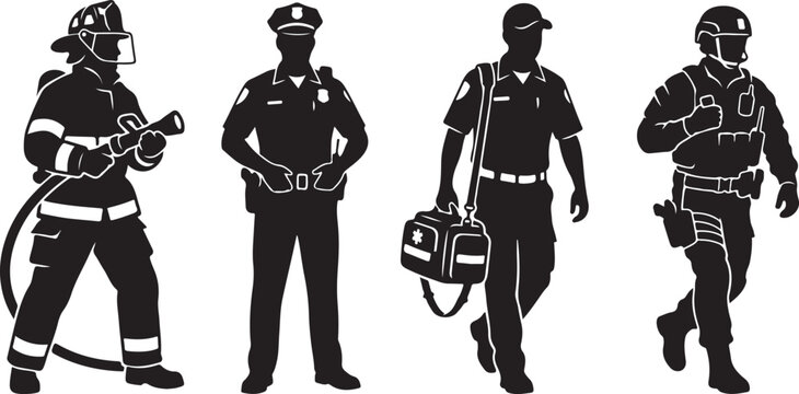 four emergency response silhouettes black vector set
