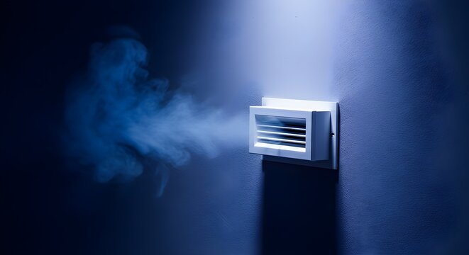 Ventilation System Emitting White Smoke On Dark Blue Wall