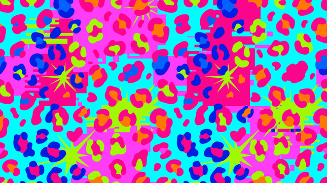 Vibrant colorful leopard print pattern.