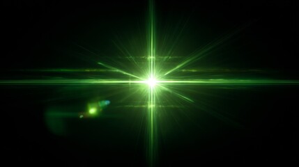 Fototapeta premium Bright green light with beams extending in dark surroundings during nighttime or in a dark space