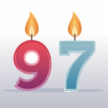 Number 97 Birthday Candles with Flames