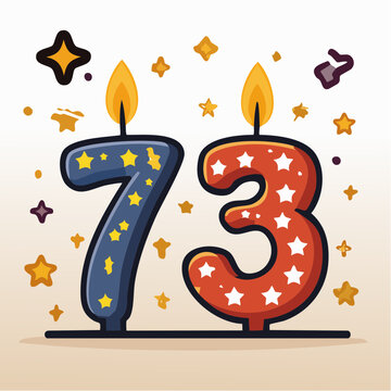 Number 73 Birthday Candles with Stars and Sparkles