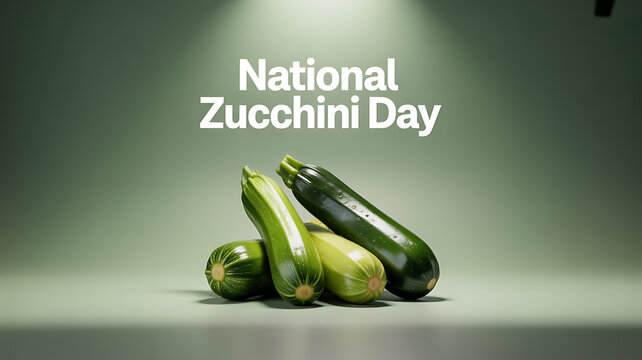 National Zucchini Day celebration with fresh green zucchinis displayed on a minimalist background