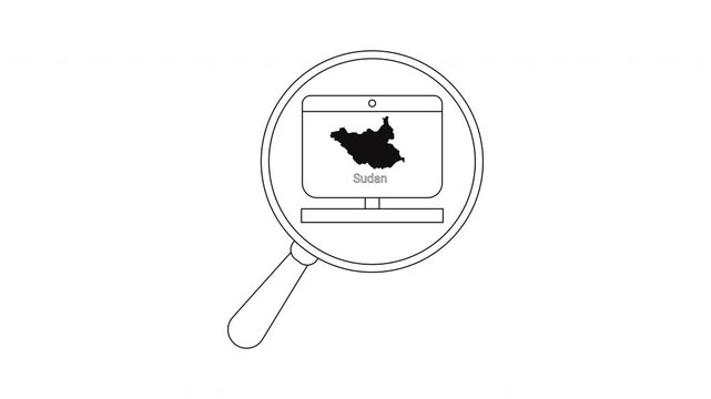 South Sudan Map on Computer Screen with Magnifying Glass Animation.