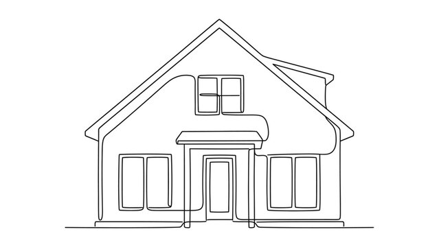 Minimalist continuous line drawing of a suburban house.