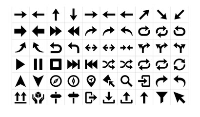 Fototapeta premium Modern Black Arrow Icon Set Navigation Packaging Vector Collection