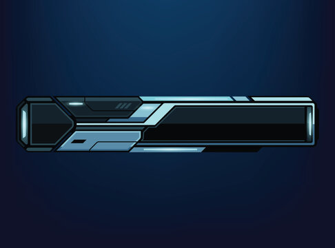 Futuristic sci fi lower third banner high tech metallic frames, glowing blue neon accents, and a sleek dark layout
