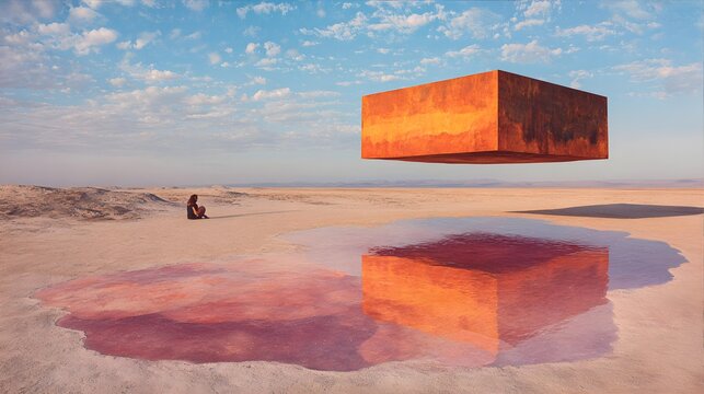 rectangle casting elongated shadow across smooth surface in empty space